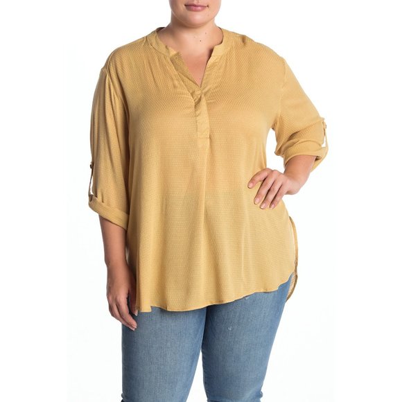 NWT Nordstrom Angie Split Neck Roll Tab Blouse Top - Picture 1 of 2
